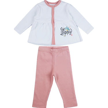 Baby Top & Bottom Set - Be Happy Print - Peach