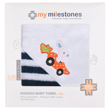 Baby Hooded Towel - Modern Stripes - Navy Blue/White - MyMilestones 