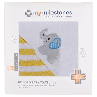 Baby Hooded Towel - Modern Stripes - Yellow/White - MyMilestones 