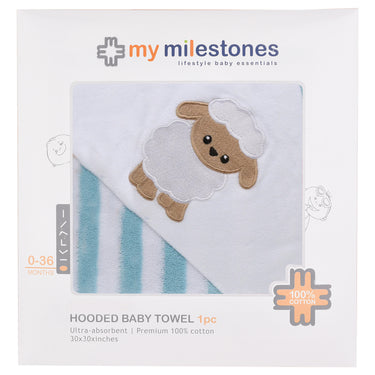 Baby Hooded Towel - Modern Stripes - Aqua/White - MyMilestones 