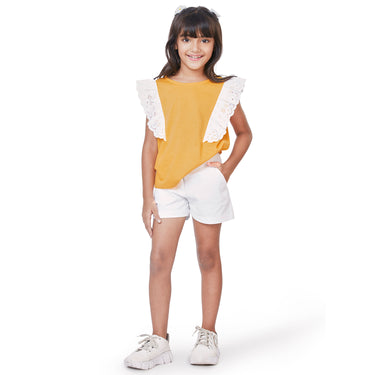 Eyelet Lace Ruffle Top - Buff Yellow