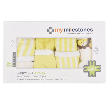 Burpy - Terry Muslin - 4pc Set - Yellow - MyMilestones 