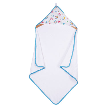 Infant Hooded Towel Wrap - Carnival Print White/Blue - MyMilestones 