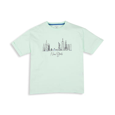 Drop Shoulder Tee With New York Foil Print - Dusty Aqua