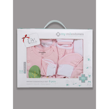 Infant Essentials Clothing Gift Set - 8pc - Full Sleeves - Girls - Pink - MyMilestones 