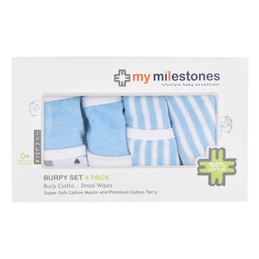 Burpy - Terry Muslin - 4pc Set - Blue - MyMilestones 