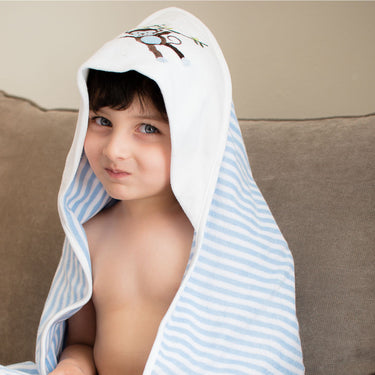 Baby Hooded Towel - Dual Layered - Blue Stripes - MyMilestones 