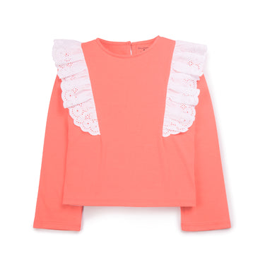 Eyelet Lace Ruffle Top - Hot Coral