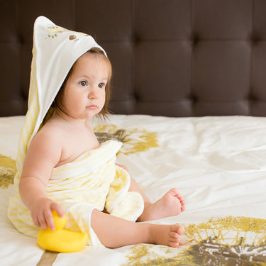 Baby Hooded Towel - Dual Layered - Lemon Yellow Stripes - MyMilestones 