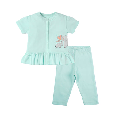 Baby Top And Bottom Set - Bottom Frill - Girls - Aqua