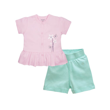 Baby Top And Bottom Set - Bottom Frill - Girls - Pink