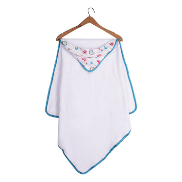 Infant Hooded Towel Wrap - Carnival Print White/Blue - MyMilestones 