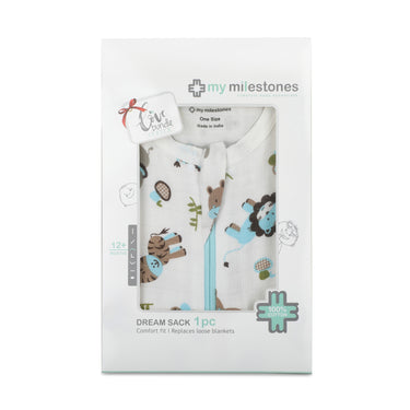 Baby Sleep Sack - Muslin - Zoo Blue - MyMilestones 