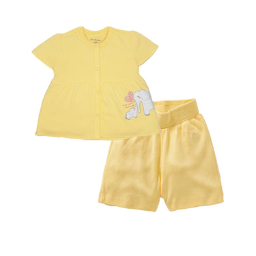 Baby Top And Bottom Set - Yoke Style - Elephant Print - Girls - Yellow