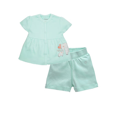 Baby Top And Bottom Set - Yoke Style - Elephant Print - Girls - Aqua