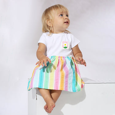 Rainbow Seersucker Stripes Mix-Media Dress