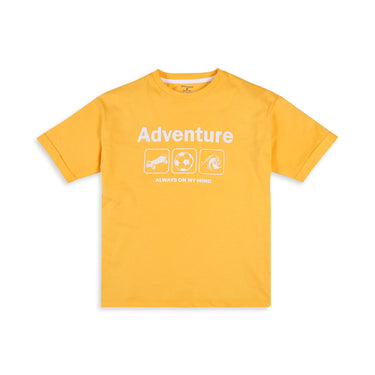 Drop Shoulder Tee With Adventure Puff Print - Buff Yellow