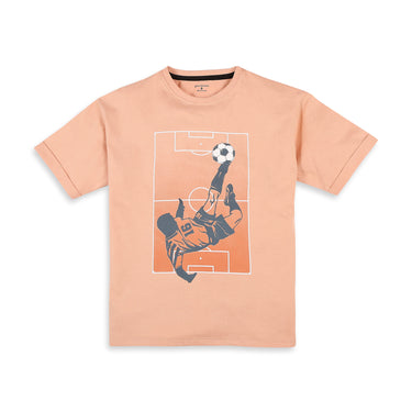 Drop Shoulder Tee With Gradiation Football Print - Maple Sugar