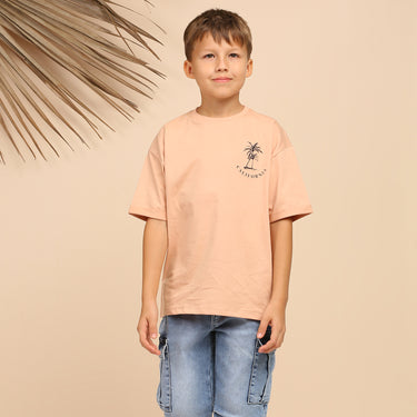 Drop Shoulder Tee With California Front N Back Print - Maple Sugar