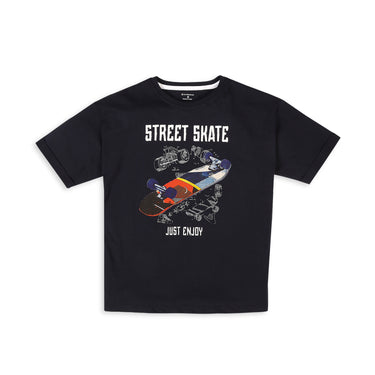 Drop Shoulder Tee With Cmyk Skate Print - Navy Blue