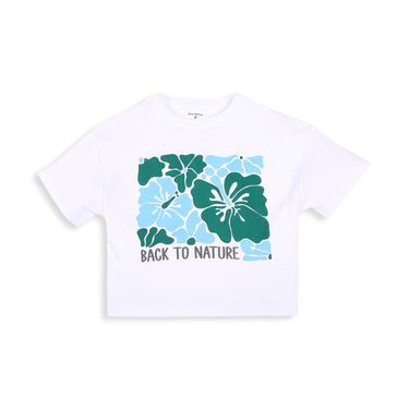 Drop Shoulder Crop Tee With Back To Nature Print - White