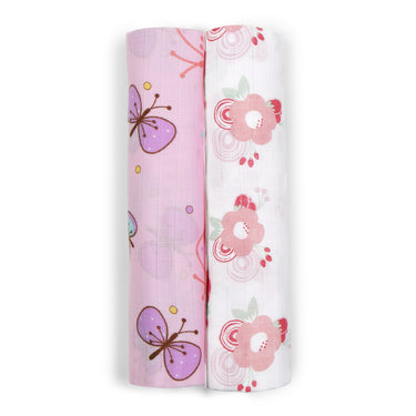 Muslin Swaddle - 2pc set - Butterfly/Floral Print - MyMilestones 