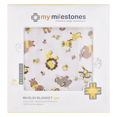 Muslin Blanket - 4 Layered - Zoo Lemon Yellow - MyMilestones 