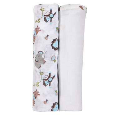 Muslin Swaddle - 2pc Set - Zoo Blue - MyMilestones 