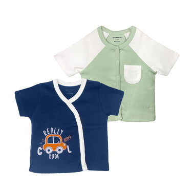 T-Shirt Half Sleeves Boys 2pc set - Sage Green/Blue - MyMilestones 