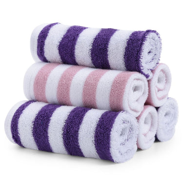 Face Towel - Modern Stripes 6pc - Pink/Purple - MyMilestones 