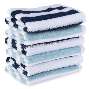 Face Towel - Modern Stripes 6pc - Navy/Aqua - MyMilestones 