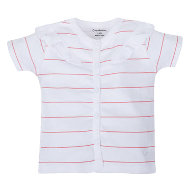 Tops Half Sleeves Girls White Stripes / Pink-2Pc Pack - MyMilestones 