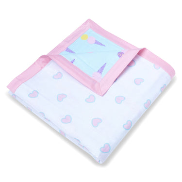 Muslin Blanket - 6 Layered - Heart/Ice-cream Print - MyMilestones 