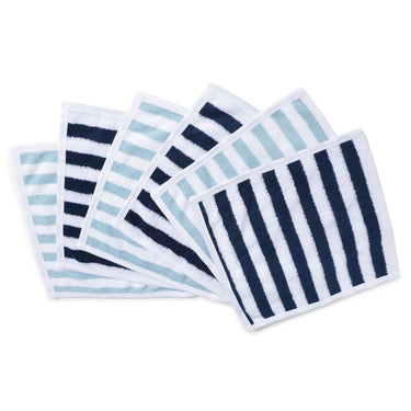 Face Towel - Modern Stripes 6pc - Navy/Aqua - MyMilestones 