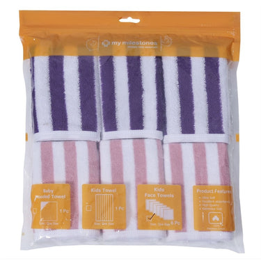 Face Towel - Modern Stripes 6pc - Pink/Purple - MyMilestones 