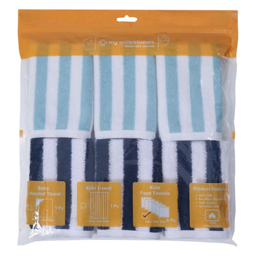 Face Towel - Modern Stripes 6pc - Navy/Aqua - MyMilestones 