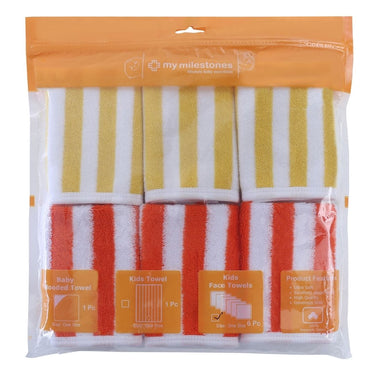 Face Towel - Modern Stripes 6pc - Orange/Yellow - MyMilestones 