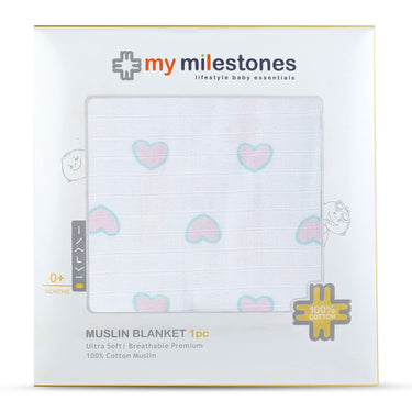 Muslin Blanket - 6 Layered - Heart/Ice-cream Print - MyMilestones 