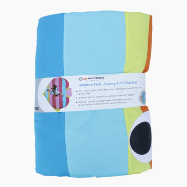 Tummy-time / Play-time Mat With Sensory Pillow - Rainbow Fish-Blue - MyMilestones 