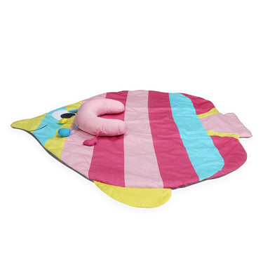 Tummy-time / Play-time Mat With Sensory Pillow - Rainbow Fish-Pink - MyMilestones 