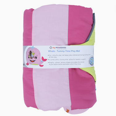 Tummy-time / Play-time Mat With Sensory Pillow - Rainbow Fish-Pink - MyMilestones 