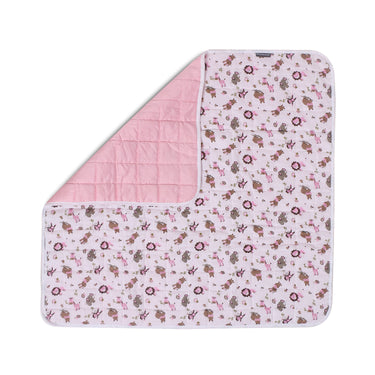 Nursery Quilted Play-time Mat With Pillow - Zoo Print- Pink - MyMilestones 