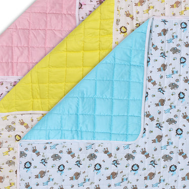 Nursery Quilted Play-time Mat With Pillow - Zoo Print- Pink - MyMilestones 