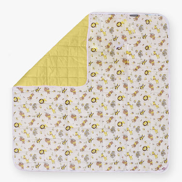 Nursery Quilted Play-time Mat With Pillow - Zoo Print- Yellow - MyMilestones 