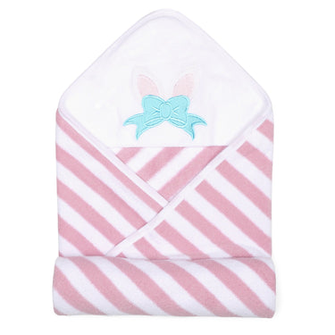 Baby Hooded Towel - Modern Stripes - Pink/White - MyMilestones 