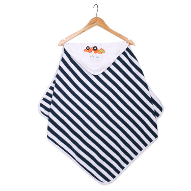 Baby Hooded Towel - Modern Stripes - Navy Blue/White - MyMilestones 