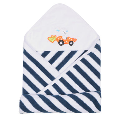 Baby Hooded Towel - Modern Stripes - Navy Blue/White - MyMilestones 