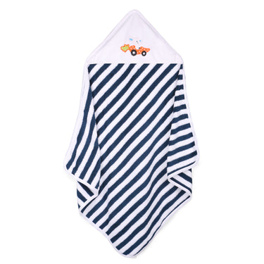 Baby Hooded Towel - Modern Stripes - Navy Blue/White - MyMilestones 