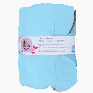 Tummy-time / Play-time Mat With Sensory Pillow - Whale Fish-Blue - MyMilestones 