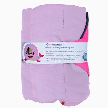 Tummy-time / Play-time Mat With Sensory Pillow - Whale Fish-Pink - MyMilestones 